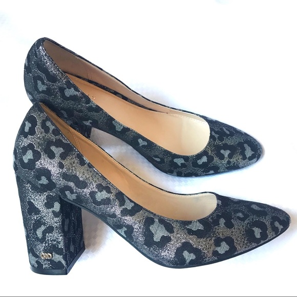 Cole Haan Shoes - Cole Haan Black Silver Animal Print Block Heels 7B